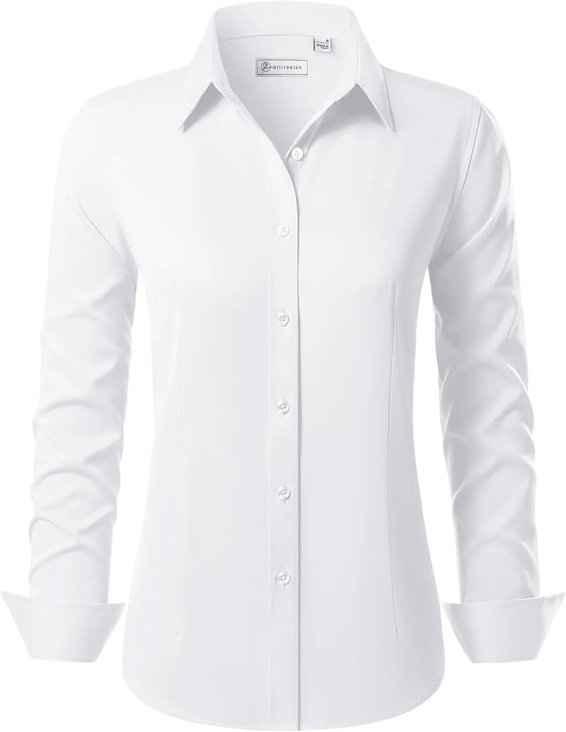 siliteelon Button Down Shirts for Women Long Sleeve Dress Shirts Wrinkle Free Collared Work Office Solid Blouses Tops
