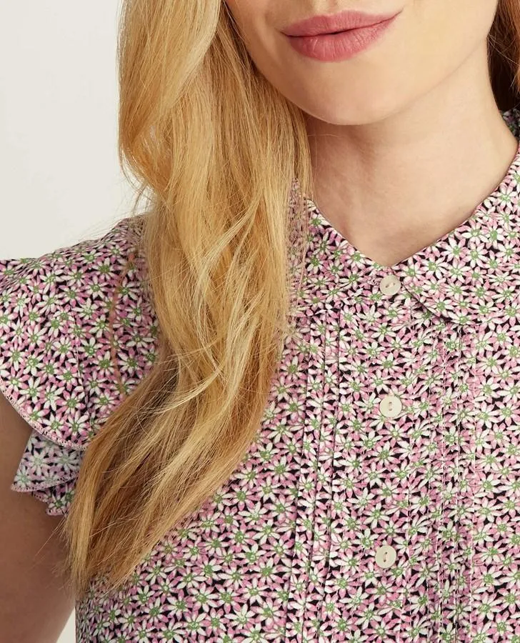 Sleeveless Ditsy Pintuck Blouse