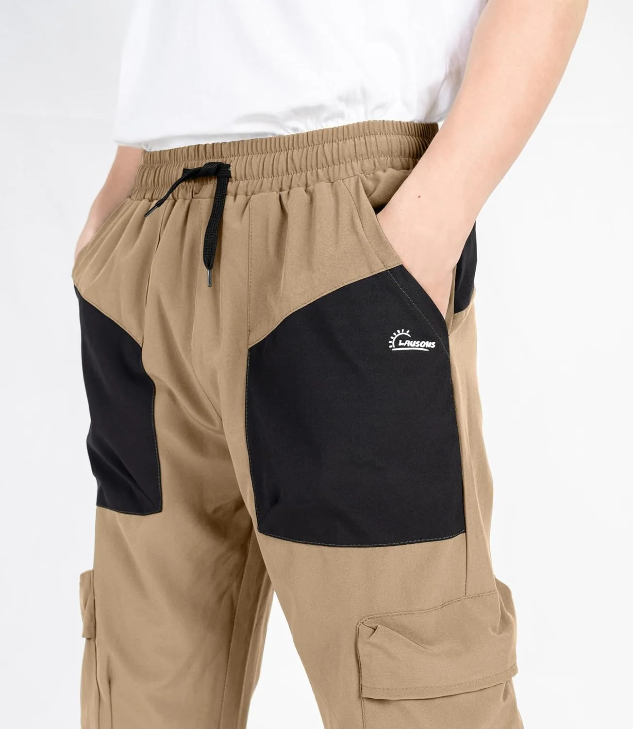 TLAENSON Boys Cargo Pants Joggers Kids Lightweight Quick Dry Hiking Pant Youth Running Athletic Jogging for Sports Outdoor