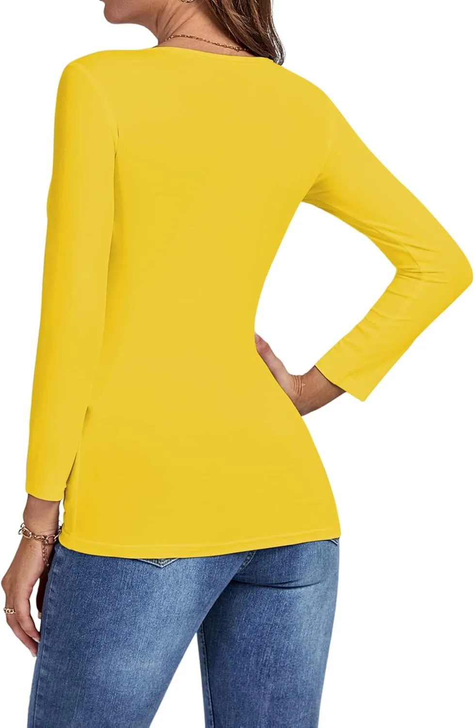 Umenlele Women's Deep V Neck Twist Knot Front Long Sleeve T-Shirt Top