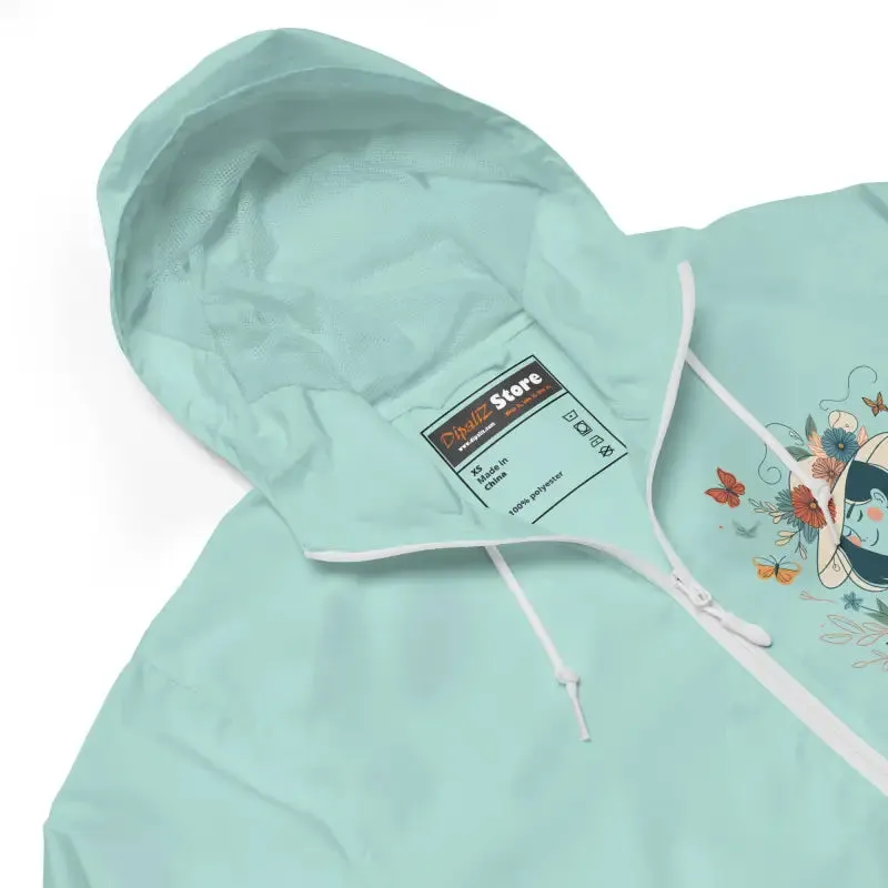 Unisex Lightweight Zip Floral Butterfly Windbreaker