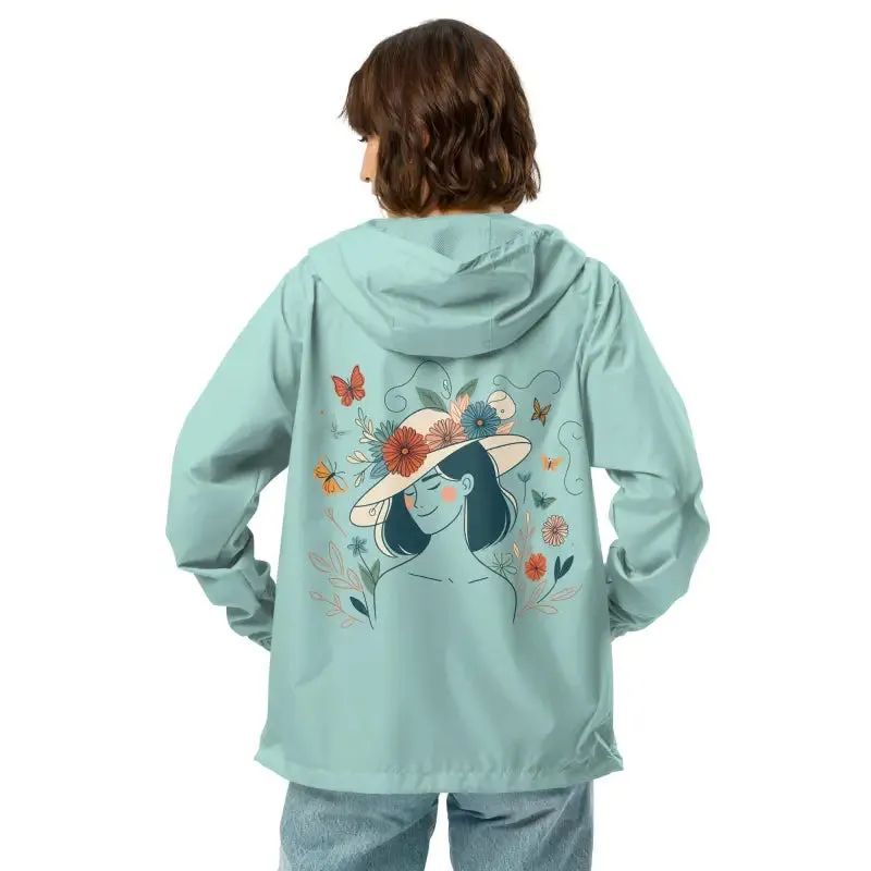 Unisex Lightweight Zip Floral Butterfly Windbreaker