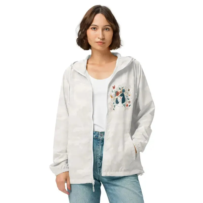 Unisex Lightweight Zip Floral Butterfly Windbreaker