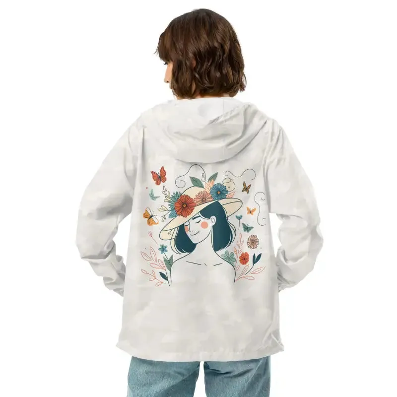 Unisex Lightweight Zip Floral Butterfly Windbreaker