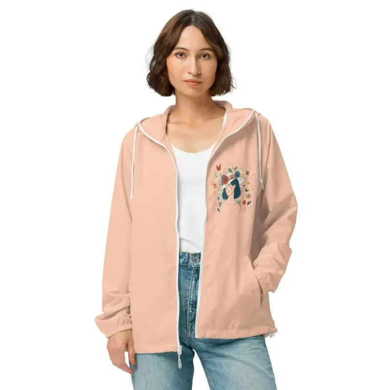 Unisex Lightweight Zip Floral Butterfly Windbreaker