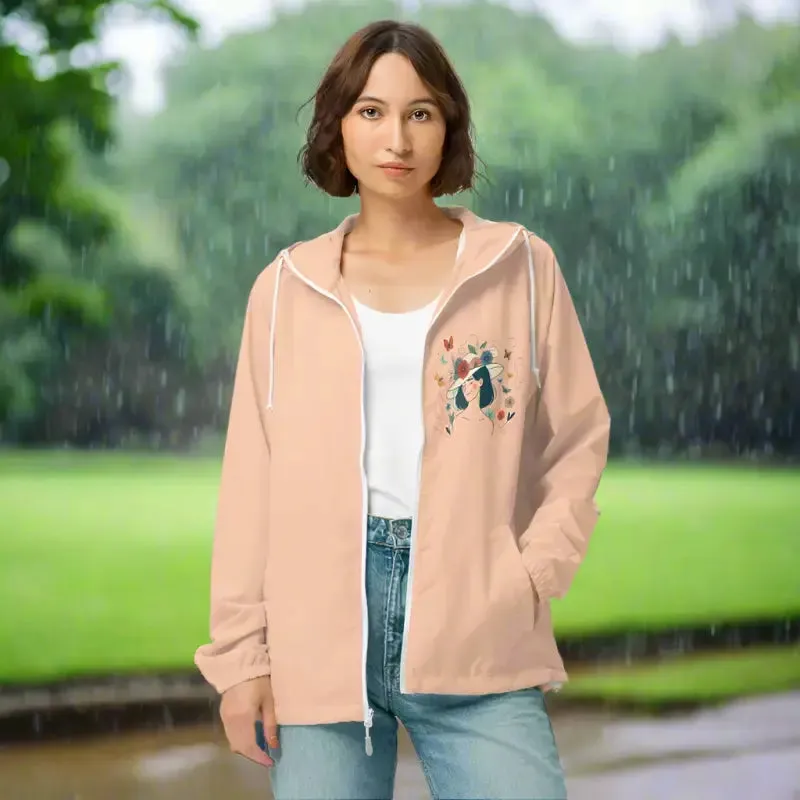 Unisex Lightweight Zip Floral Butterfly Windbreaker