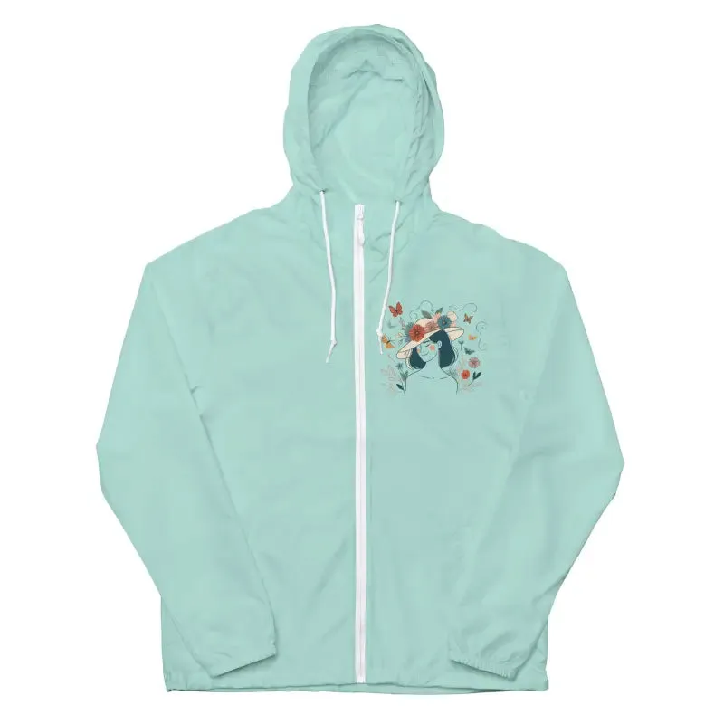Unisex Lightweight Zip Floral Butterfly Windbreaker