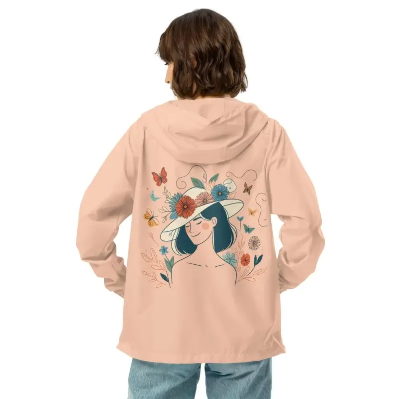 Unisex Lightweight Zip Floral Butterfly Windbreaker