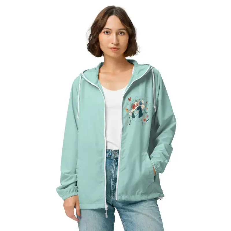 Unisex Lightweight Zip Floral Butterfly Windbreaker