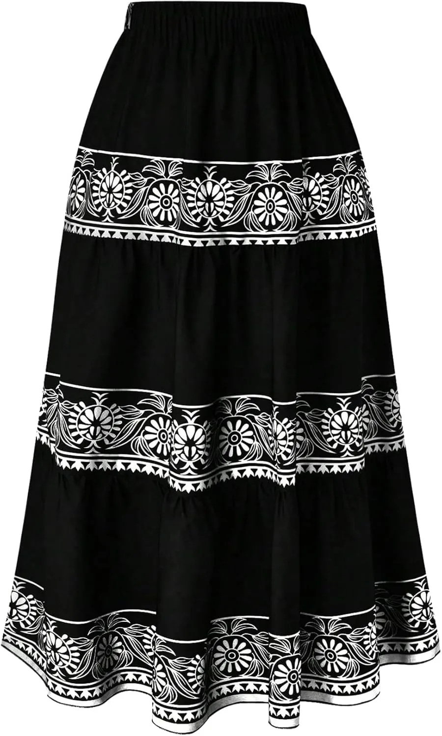 Verdusa Women's Plus Size Floral Tiered Maxi Skirt High Waist Flowy A Line Ruffle Skirts