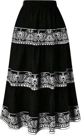 Verdusa Women's Plus Size Floral Tiered Maxi Skirt High Waist Flowy A Line Ruffle Skirts
