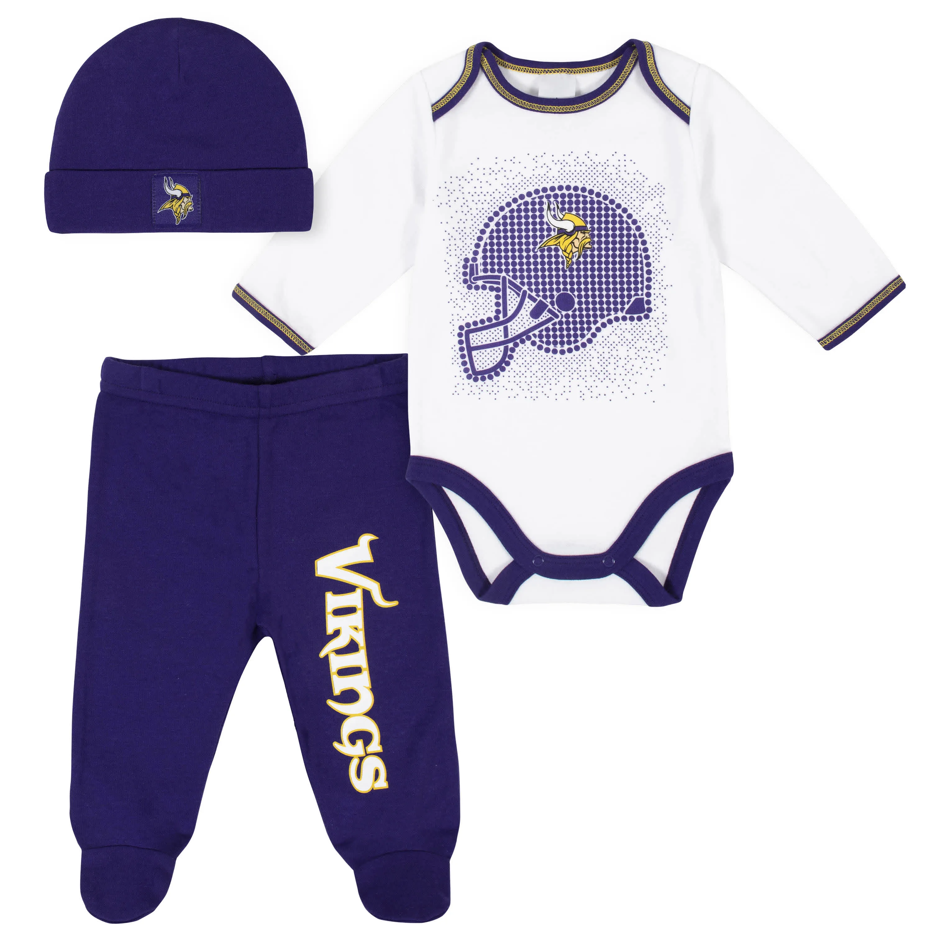 Vikings Baby Boys 3-Piece Bodysuit, Pant, and Cap Set