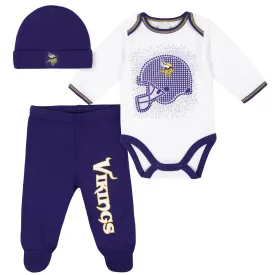 Vikings Baby Boys 3-Piece Bodysuit, Pant, and Cap Set