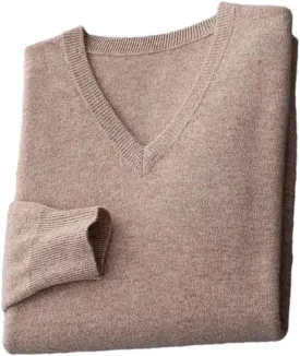 Vsadsau Men's Autumn and Winter Merino Wool Sweater V-Neck Knitted Casual Loose Pullover