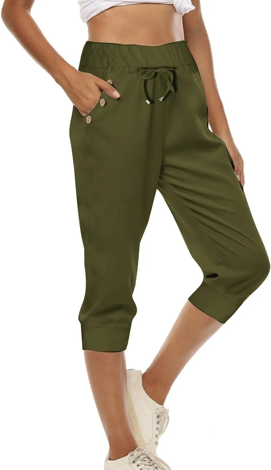Women Capri Pants High Waist Yoga Crop Athletic Trousers Straight Leg Pants Capris Sweatpants Casual Joggers