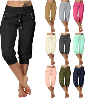 Women Capri Pants High Waist Yoga Crop Athletic Trousers Straight Leg Pants Capris Sweatpants Casual Joggers