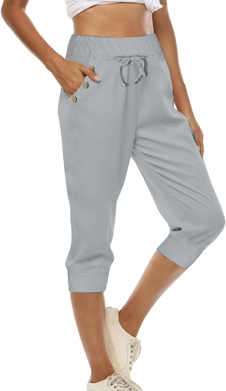 Women Capri Pants High Waist Yoga Crop Athletic Trousers Straight Leg Pants Capris Sweatpants Casual Joggers