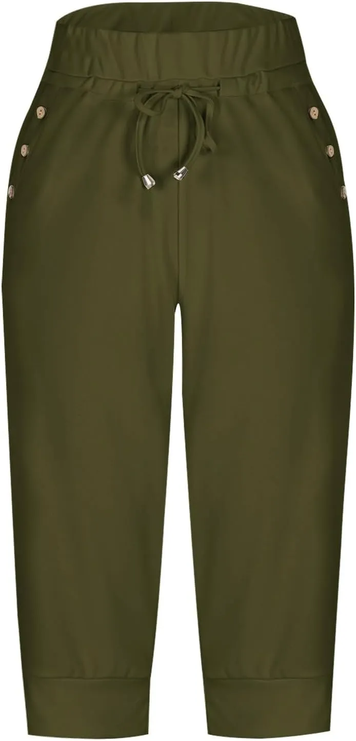 Women Capri Pants High Waist Yoga Crop Athletic Trousers Straight Leg Pants Capris Sweatpants Casual Joggers