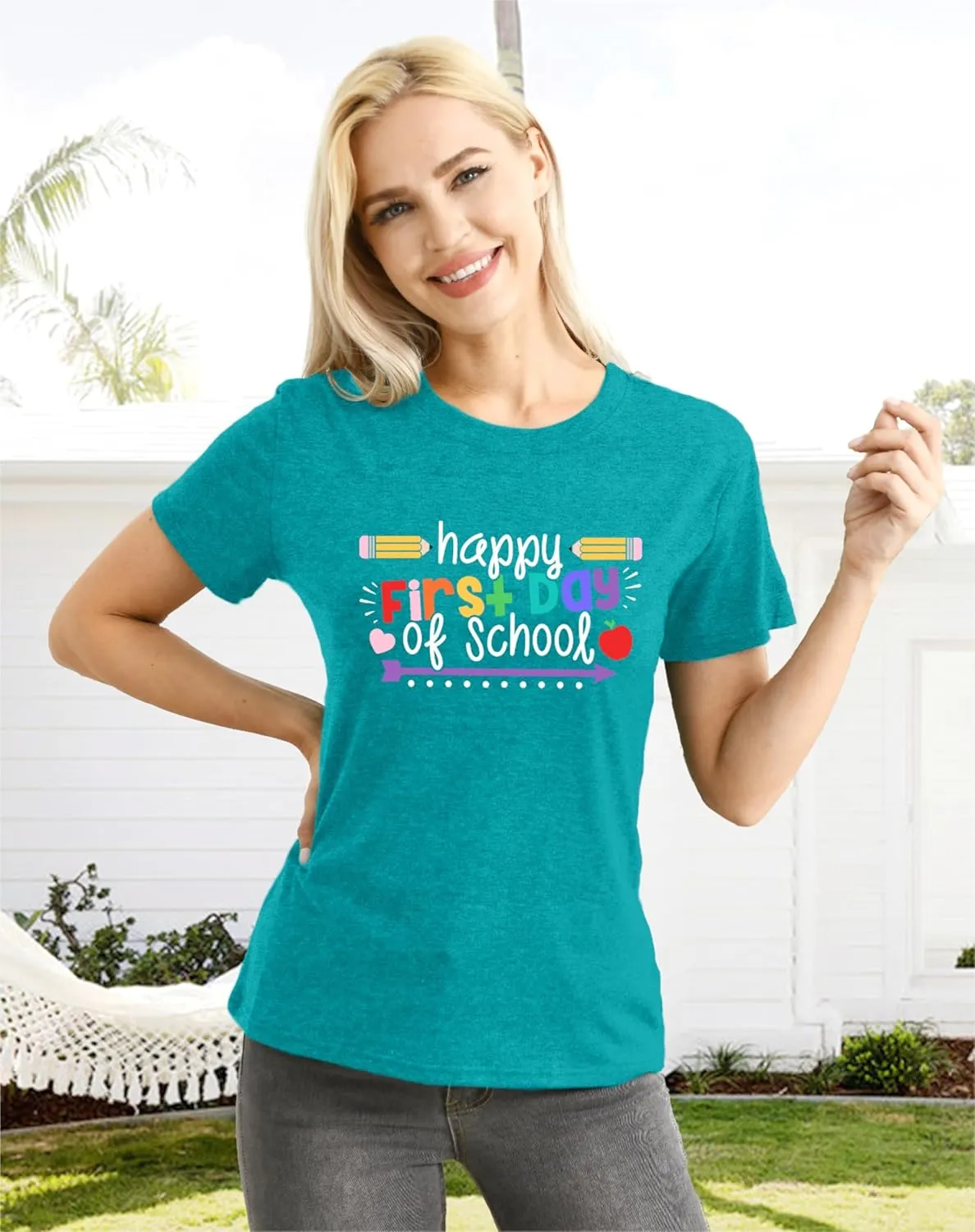 Women Teacher Shirt Teacher Life Printed T-Shirt Casual Back to School Tee Tops