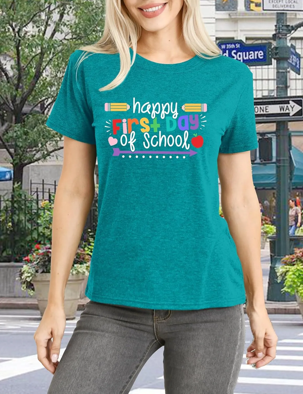 Women Teacher Shirt Teacher Life Printed T-Shirt Casual Back to School Tee Tops