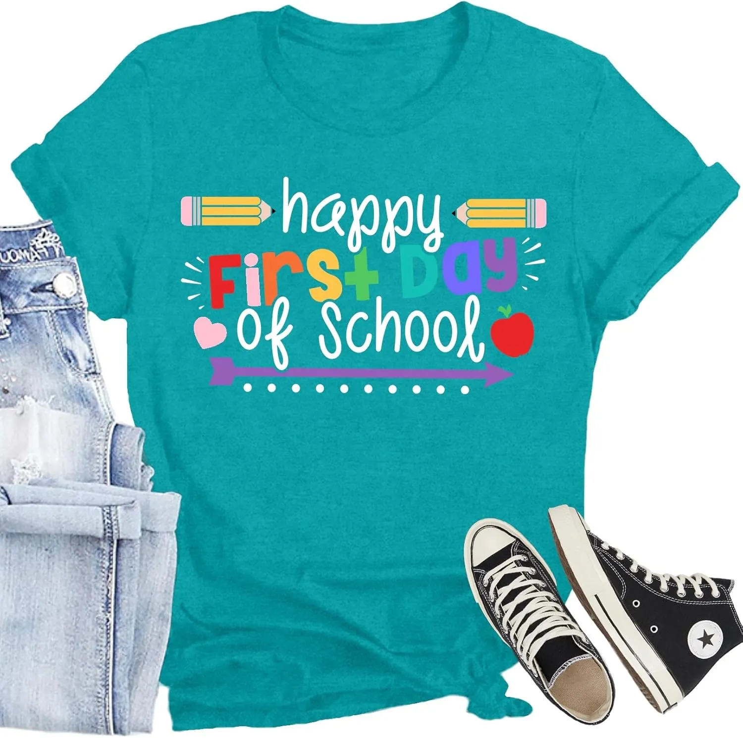 Women Teacher Shirt Teacher Life Printed T-Shirt Casual Back to School Tee Tops