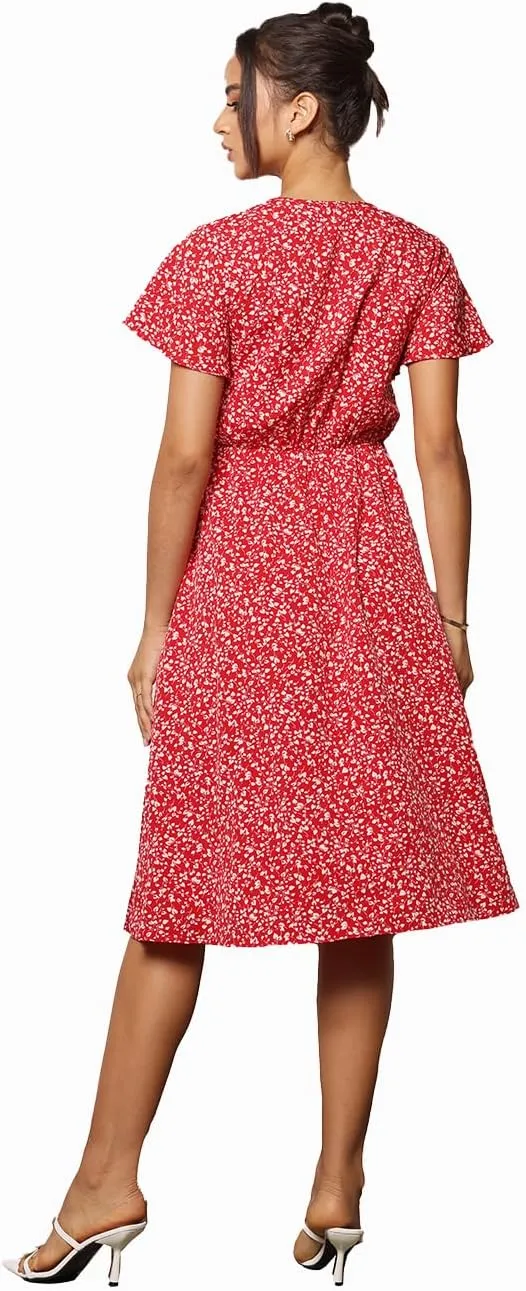 Women's 2025 Fashion V Neck Wrap Midi Dress with Pockets Clothes Dresses