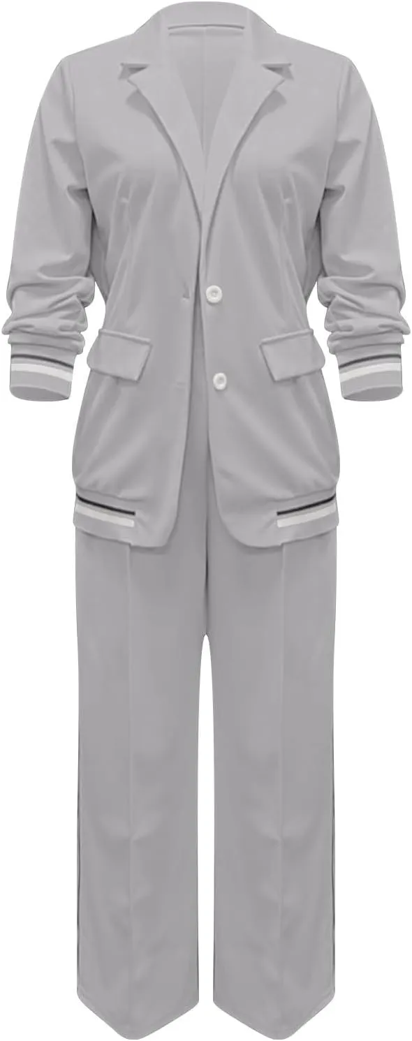 Women's Fall Spring 2 Piece Blazer Outfits Business Casual Oversized Jacket Wide Leg Work Pants Dressy Suit Se