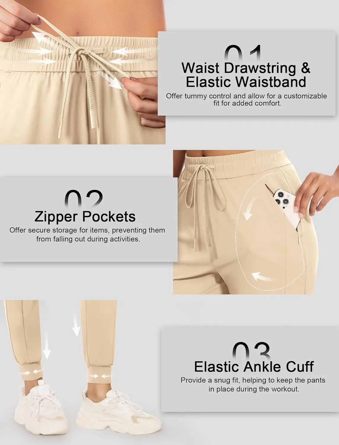 Women's Joggers Pants with Zipper Pockets High Waisted Athletic Drawstring Sweatpants for Lounge Workout Jogging 2024