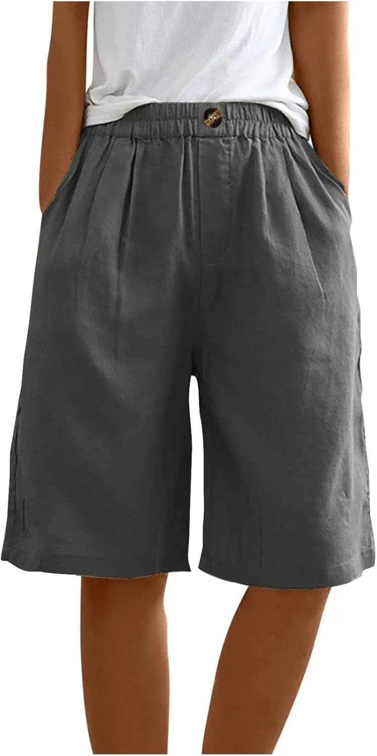 Womens Knee Length Shorts Dressy Casual Summer Loose Wide Leg Bermuda Shorts High Waisted Beach Vacation Outfits