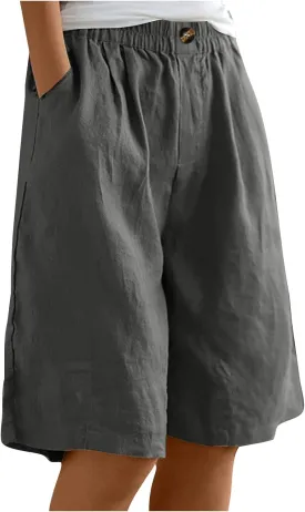 Womens Knee Length Shorts Dressy Casual Summer Loose Wide Leg Bermuda Shorts High Waisted Beach Vacation Outfits