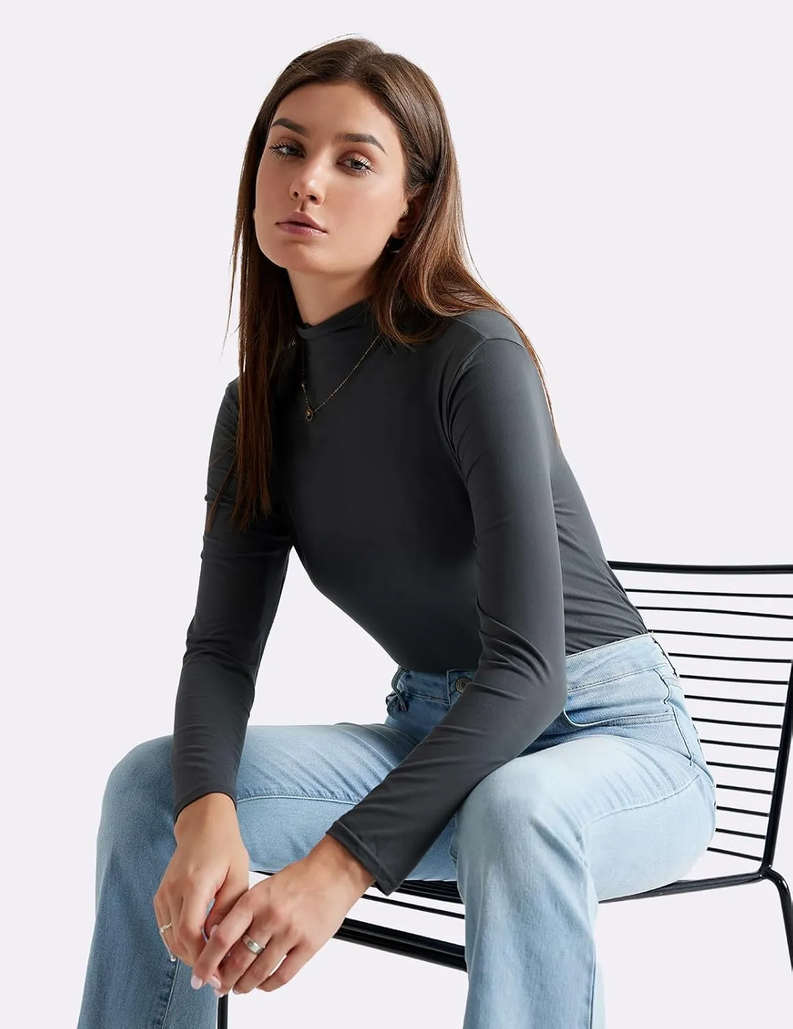 Women's Long Sleeve Turtleneck Tops Soft Lightweight Thermal Underwear Mock Neck Base Shirts for Women