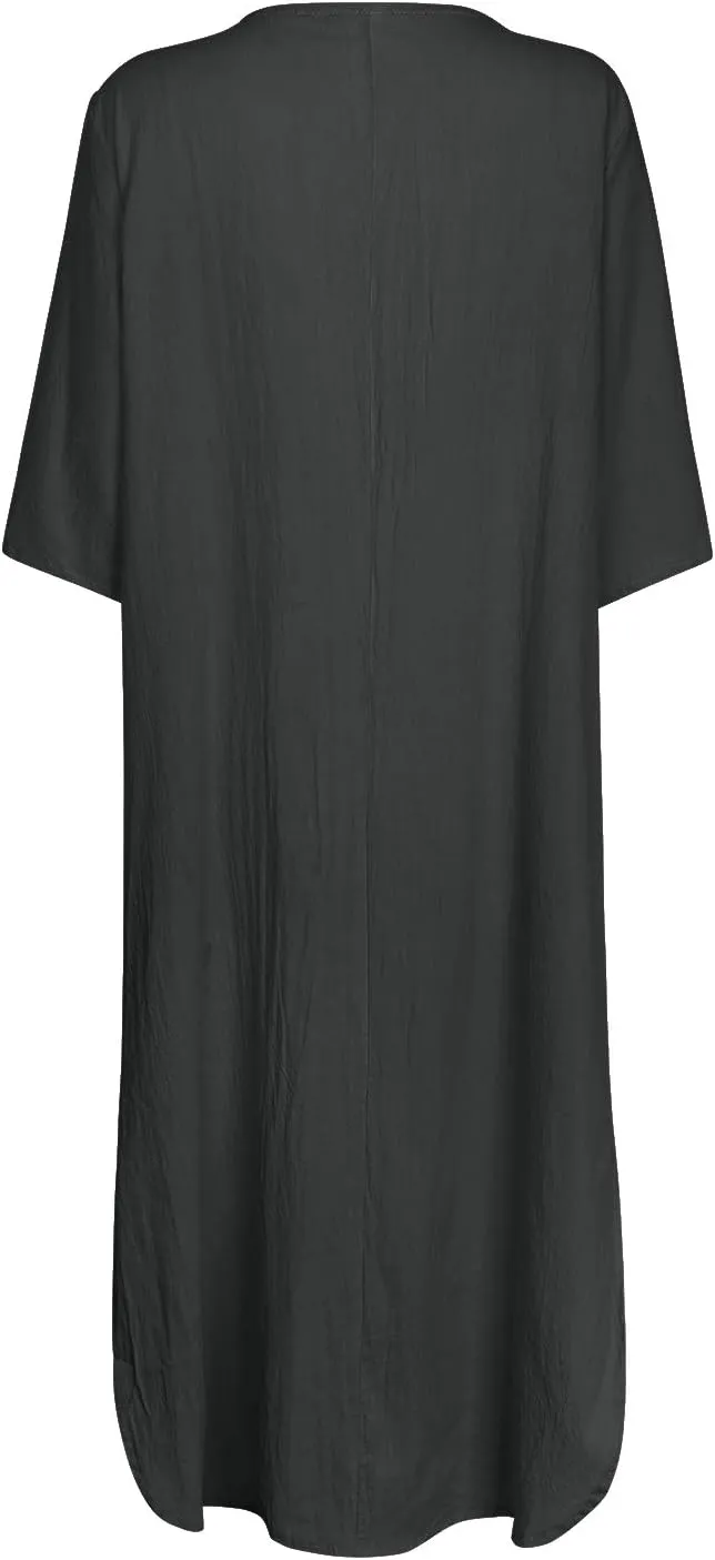 Women's Maxi Dress Solid Plus Size Loose Cotton Linen Long Dresses with Pockets