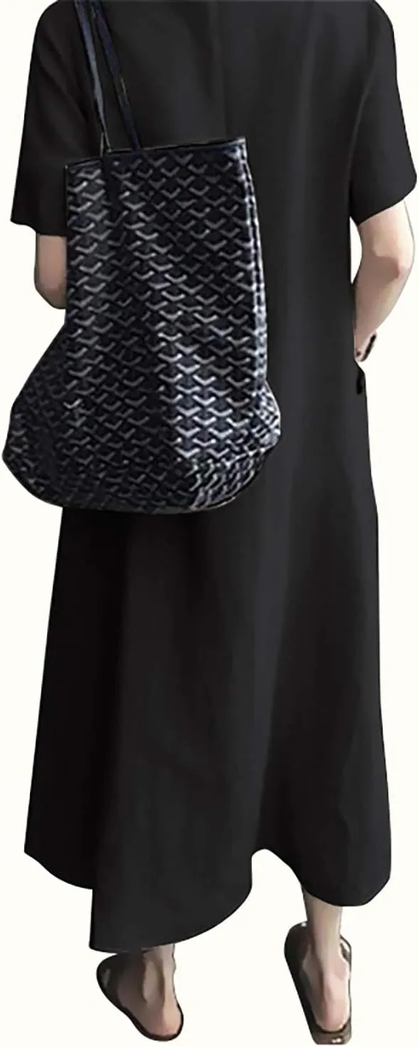 Women's Maxi Dress Solid Plus Size Loose Cotton Linen Long Dresses with Pockets