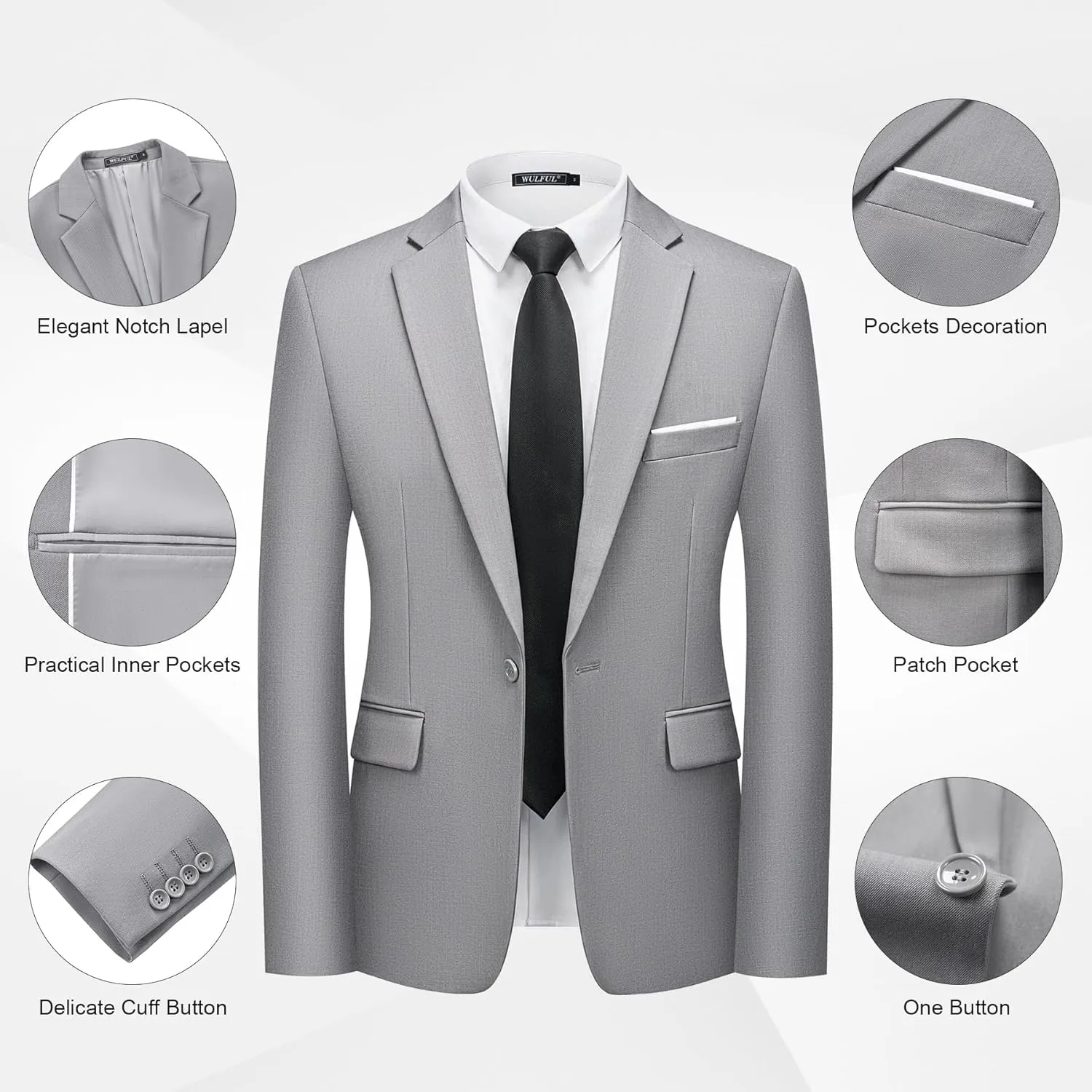 WULFUL Men's 2 Piece Slim Fit Suit Set One Button Blazer Jacket Pants Tuxedo Set for Party, Wedding and Business