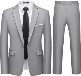 WULFUL Men's 2 Piece Slim Fit Suit Set One Button Blazer Jacket Pants Tuxedo Set for Party, Wedding and Business