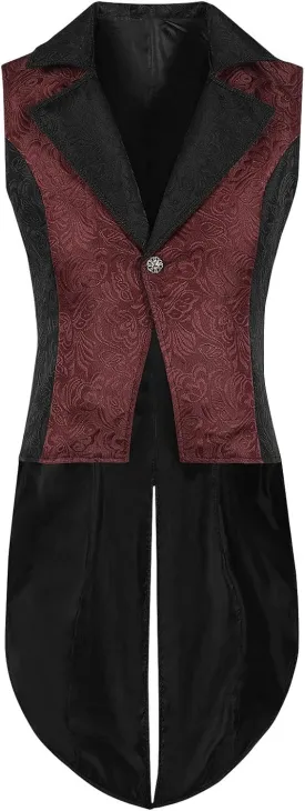 XUNRYAN Mens Steampunk Vests Tailcoat Jacket Sleeveless Medieval Gothic Victorian Trench Coat Long Uniform Halloween Costume